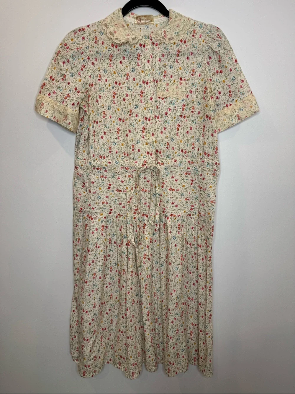 Vintage Cottagecore Floral Dress Lace Collar Prairie Midi Romantic Feminine - Picture 2 of 11